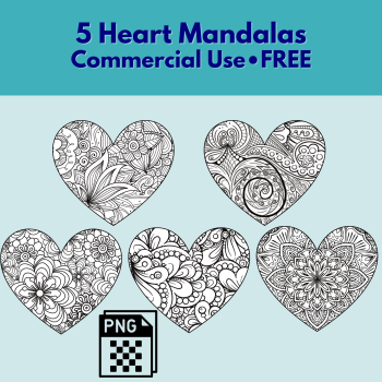 5 FREE Line Art Heart Mandalas