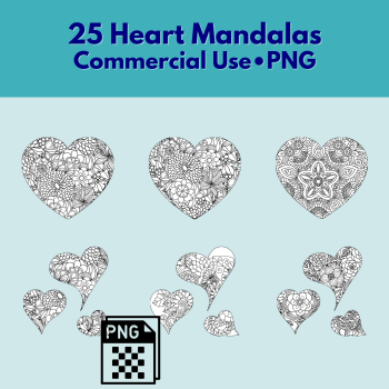 25 Line Art Heart Mandalas